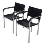 Set of 2 Italian Modern Saddle Leather and Chromed Steel Chairs 1980s