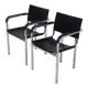 Lot de 2 chaises italiennes modernes en cuir et acier chromé des années 1980