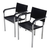Set of 2 Italian Modern Saddle Leather and Chromed Steel Chairs 1980s
