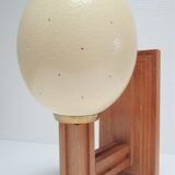 Ostrich egg wall lamp and vintage wood