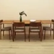 Danish extendable dining table, teak veneer, solid wood legs, leaf storage, 1970s