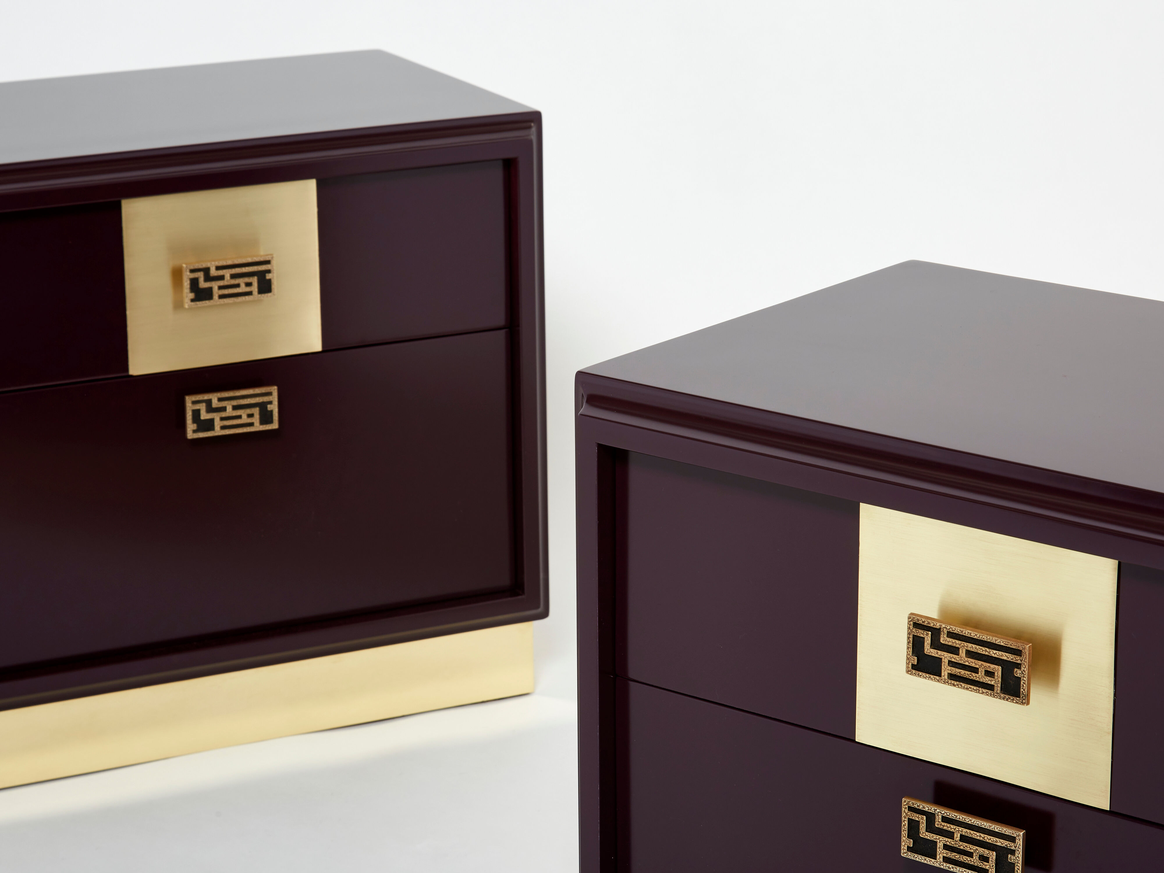 Pair of brass plum lacquer bedside tables Luciano Frigerio Italy 1970