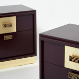 Pair of brass plum lacquer bedside tables Luciano Frigerio Italy 1970