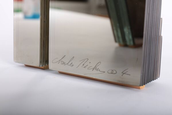 Lampe années 80 en plaques de verre et miroirs, signée et numérotée