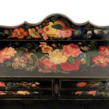 Bonheur du jour in black lacquered wood with rich painted decorations of flowers and birds, Napoleon III