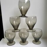 Set of 6 small art deco design wine glasses in smoked glass 30-40s