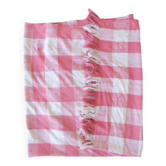 Vintage Haik pink blanket with Moroccan checks - 186 x 252 cm