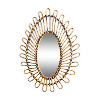 Vintage peacock rattan mirror 47x65cm