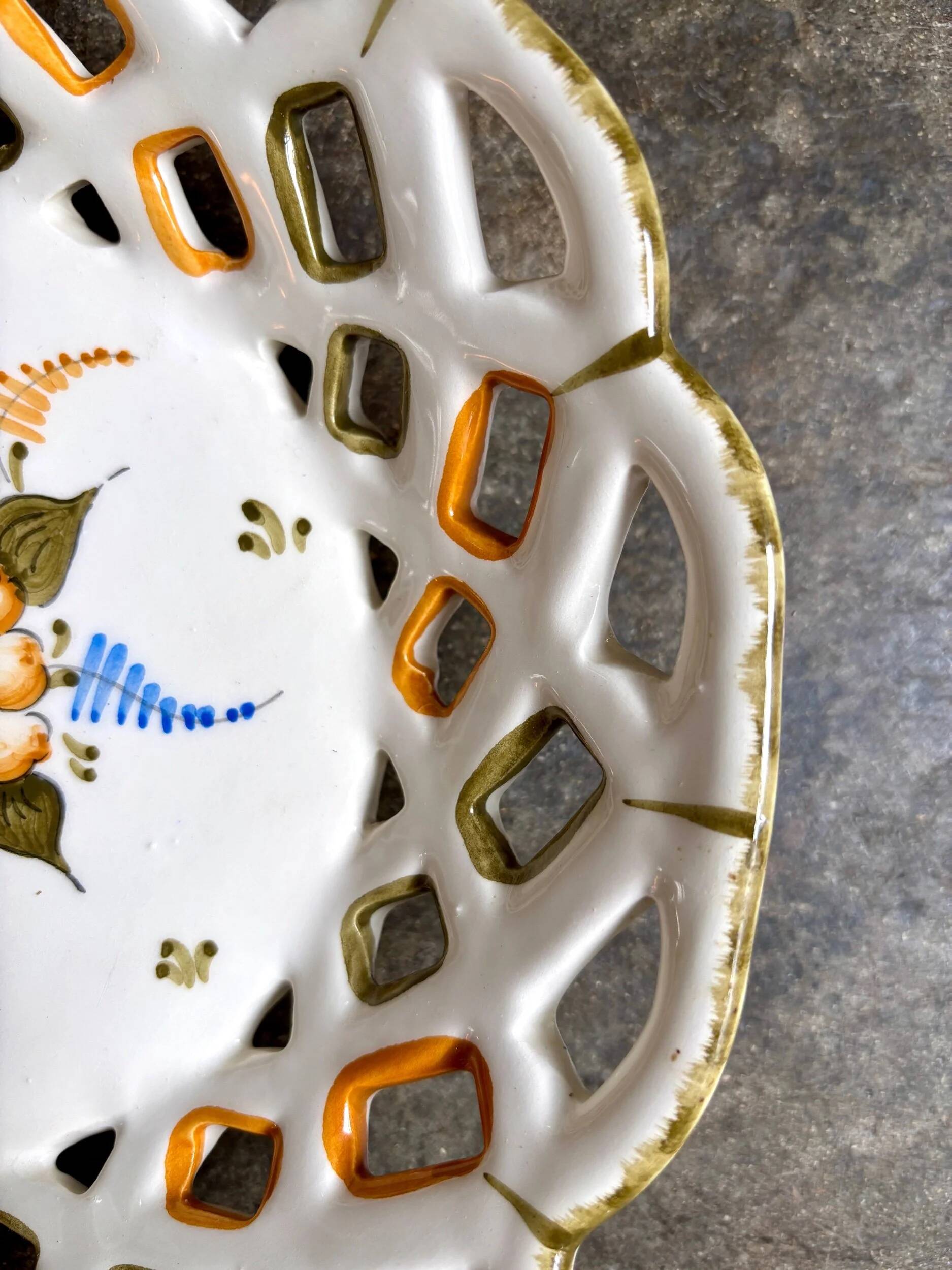 Openwork Moustiers bowl in hand-painted earthenware