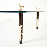 Mahogany coffee table bronze glass signed Garouste & Bonetti 1995