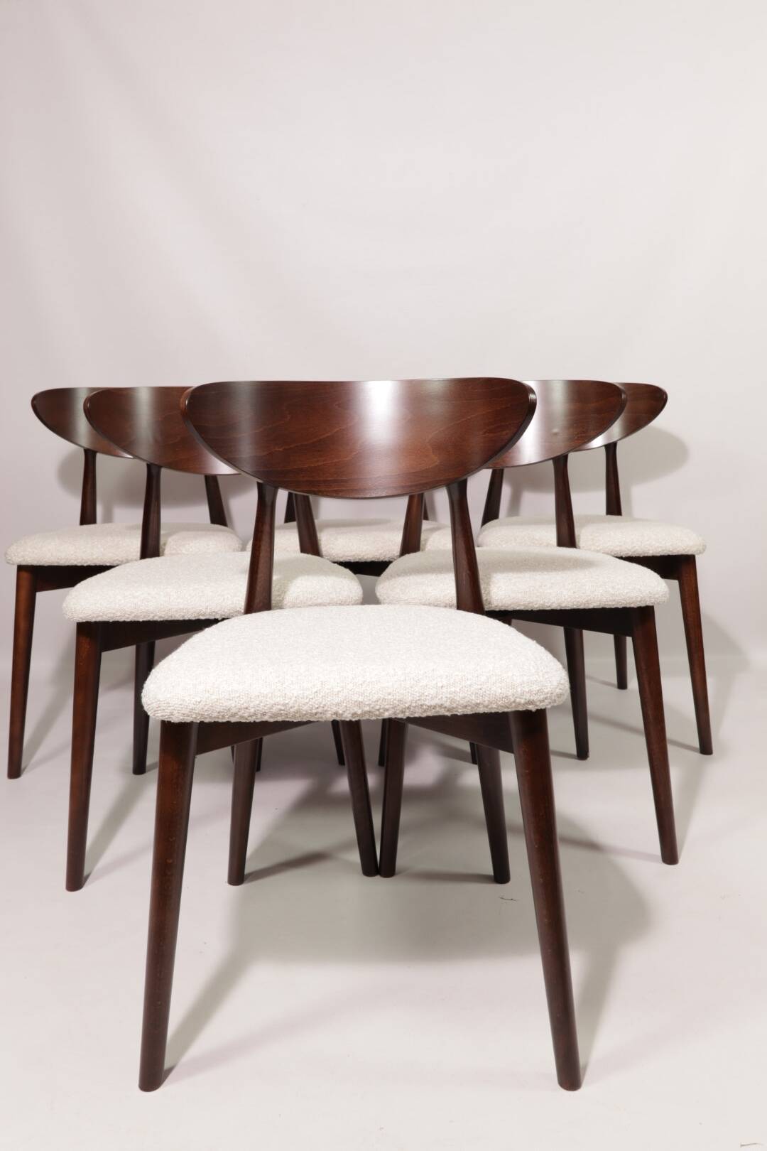 Ensemble de 6 chaises de salle à manger modernes, avec chaises de bureau en tissu bouclé blanc, chaises en bois de hêtre