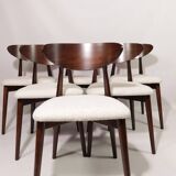 Ensemble de 6 chaises de salle à manger modernes, avec chaises de bureau en tissu bouclé blanc, chaises en bois de hêtre