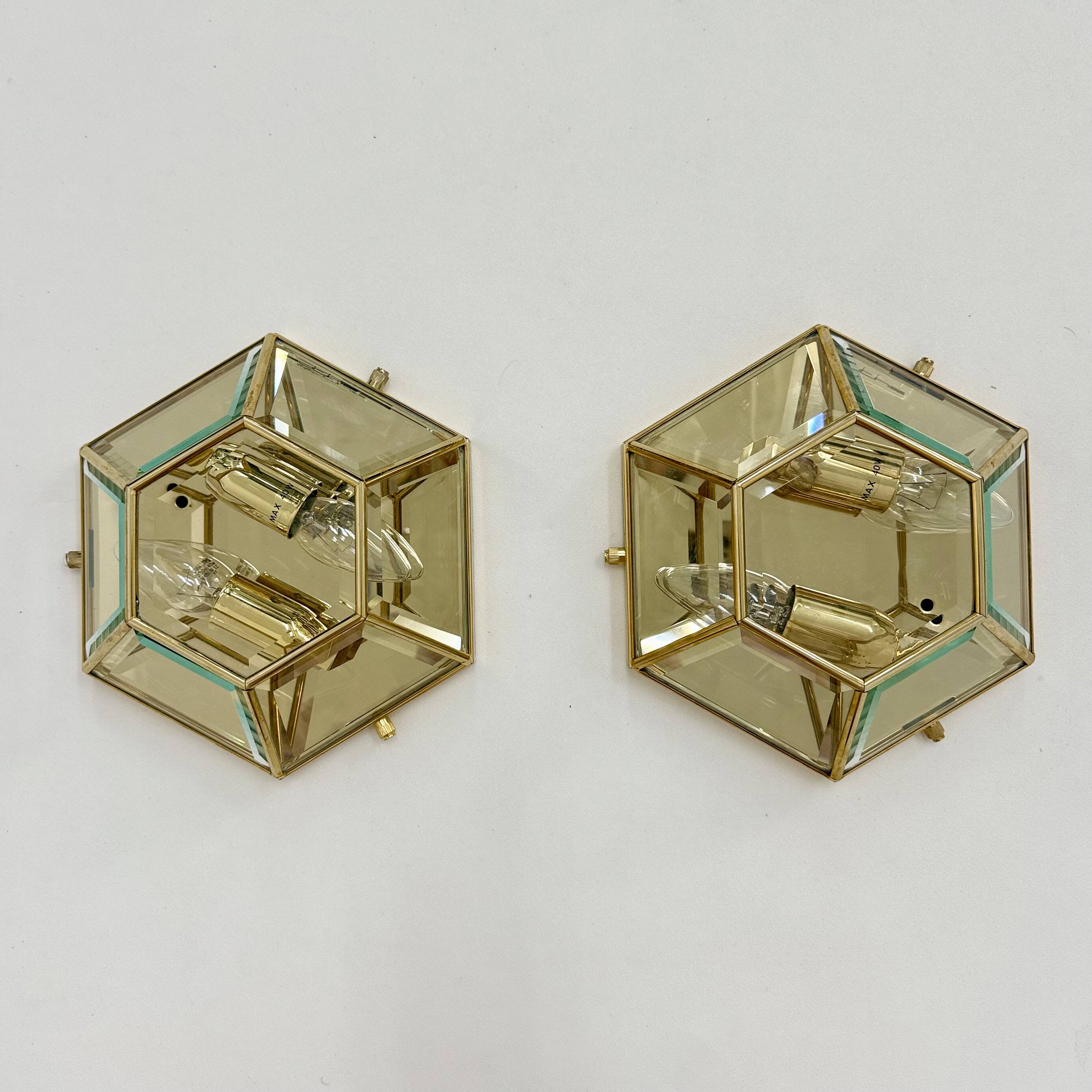 Set of 2 hexagonal wall lamps by Sothis, Italy 1980s