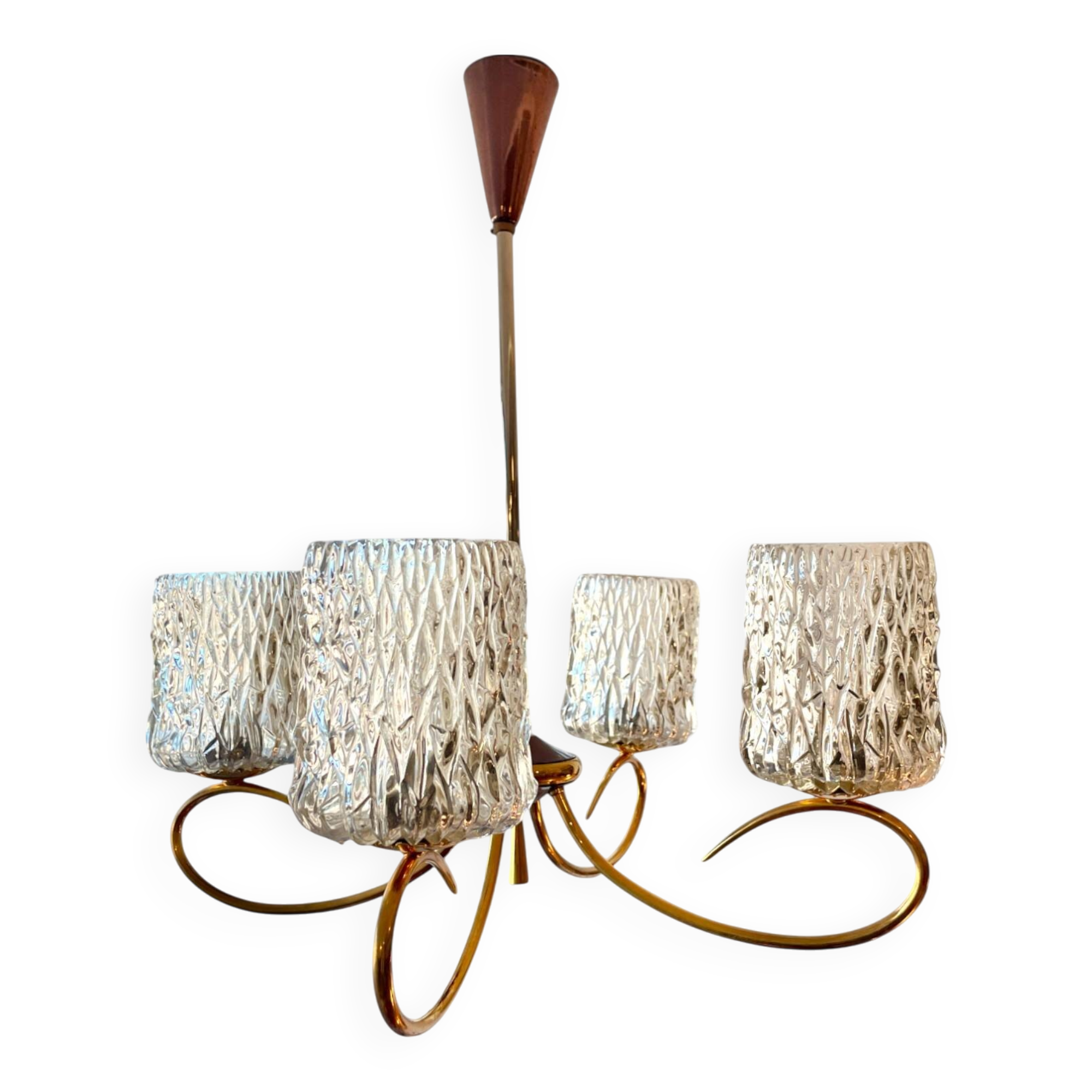 Vintage 4-light chandelier in chiseled glass