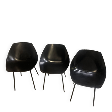 3 chaises Coquillage Pierre Guariche – Réédition Maisons du Monde – Noir