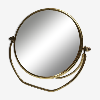 Miroir loupe pivotant en métal doré vintage 13x15cm