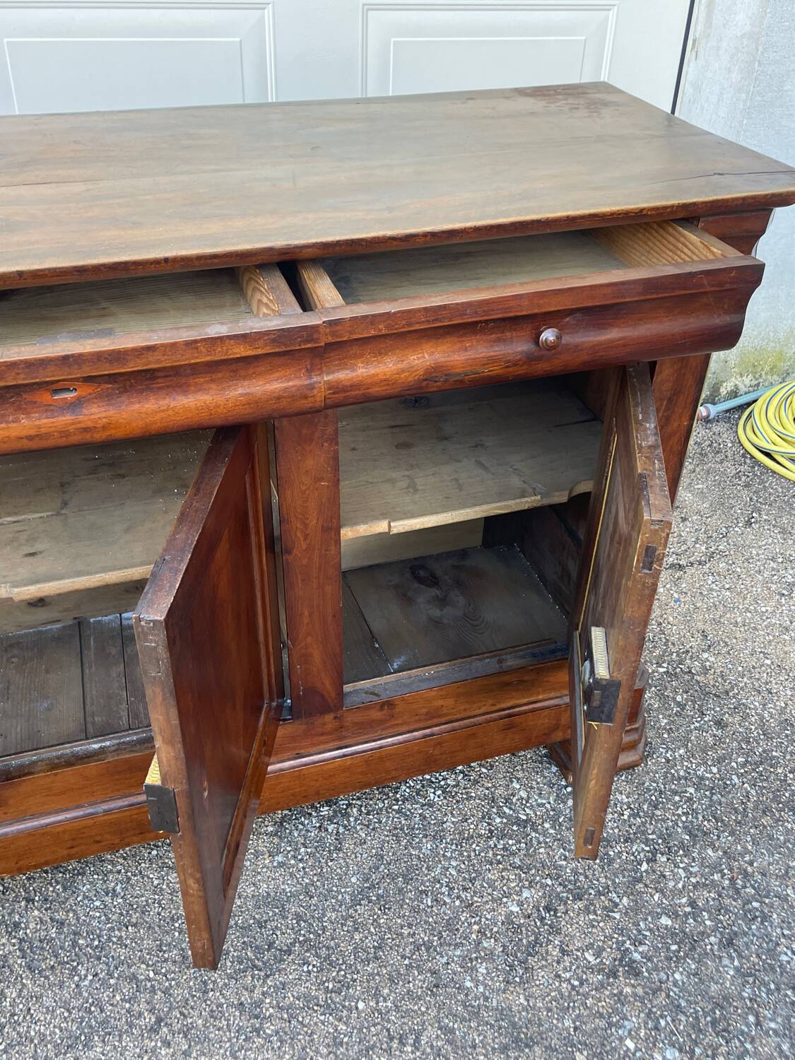 Walnut sideboard, Louis Philippe style, three doors, three shelves