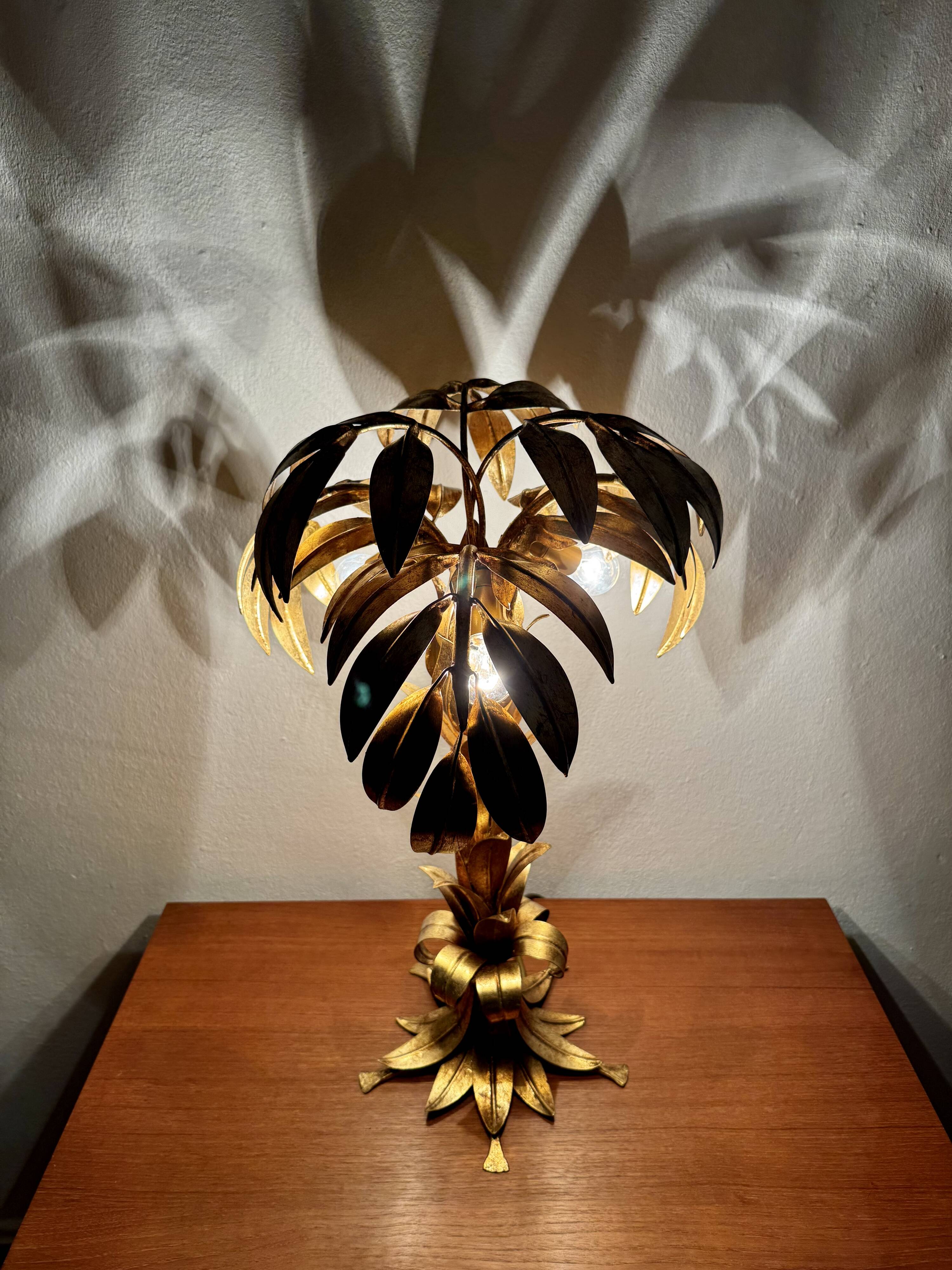 Gilded Italian Hollywood Regency Palm Tree Table Lamp by Hans Kögl