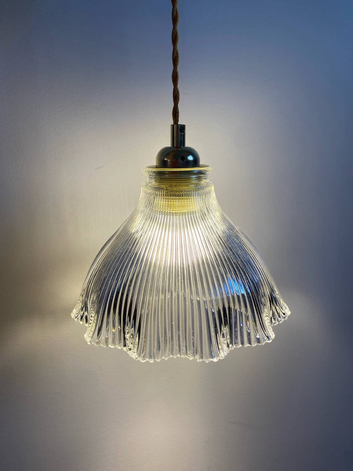 Vintage glass holophane pendant light