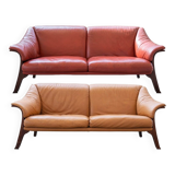 Frau sofas in cognac and burgundy leather, 1980s/90s, set of 2