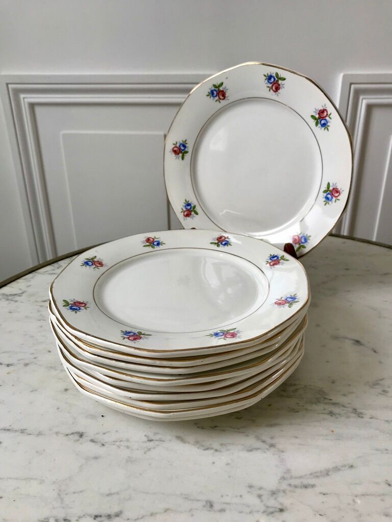 10 flat plates Digoin Sarreguemines model small flowers 50s