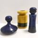 Set of Three Postmodern Blue and Yellow Glazed Vase and Bottles by Parravicini