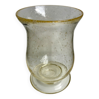 Vase en verre bullé de biot jaune années 60-70