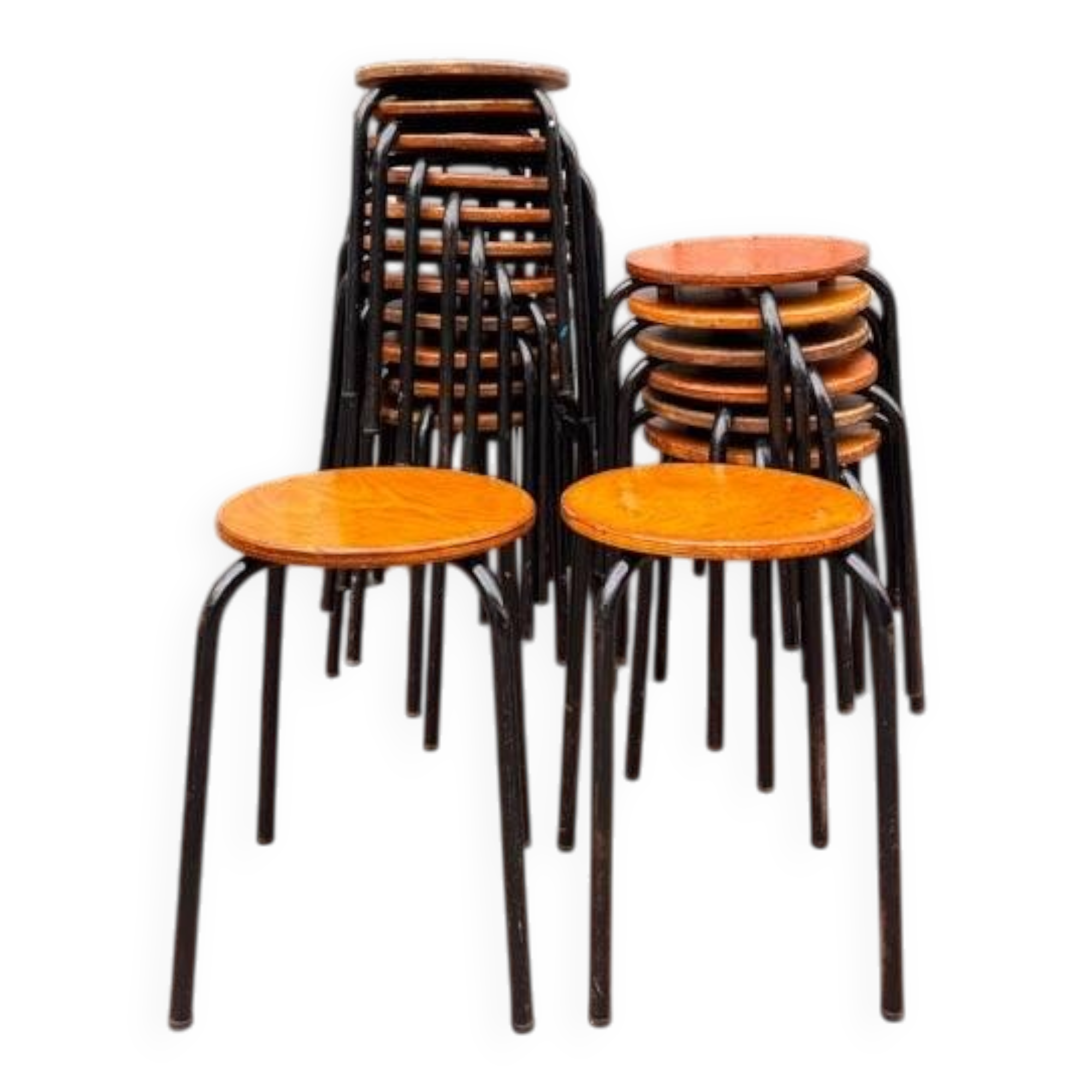 Vintage black wooden and metal stool, 1970s.