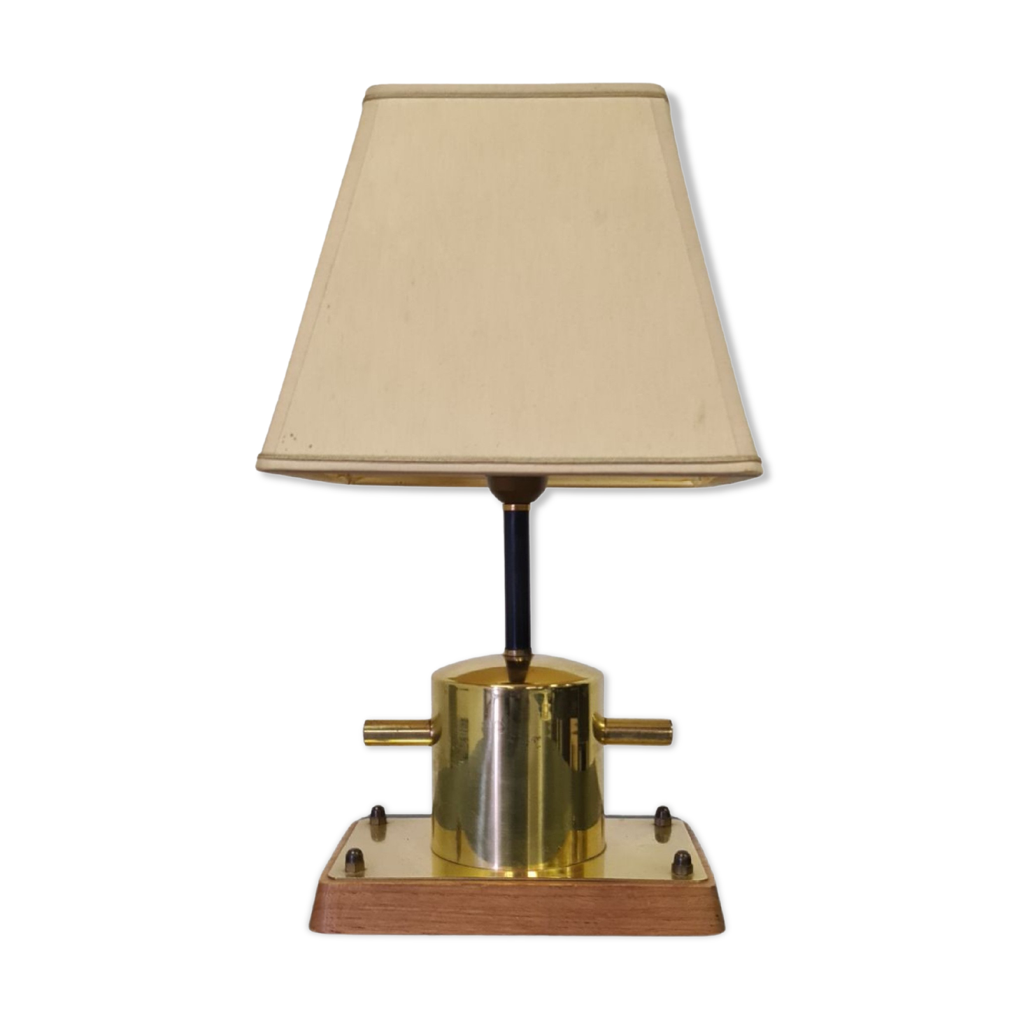 Vintage maritime bollard table lamp made from brass and wood, Netherlands 1970s