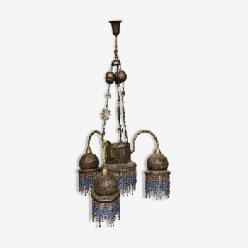 Brass chandelier oriental glass fringe