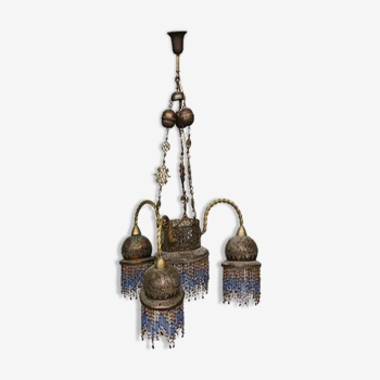 Lustre en laiton oriental frange verre