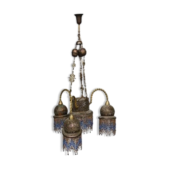 Brass chandelier oriental glass fringe