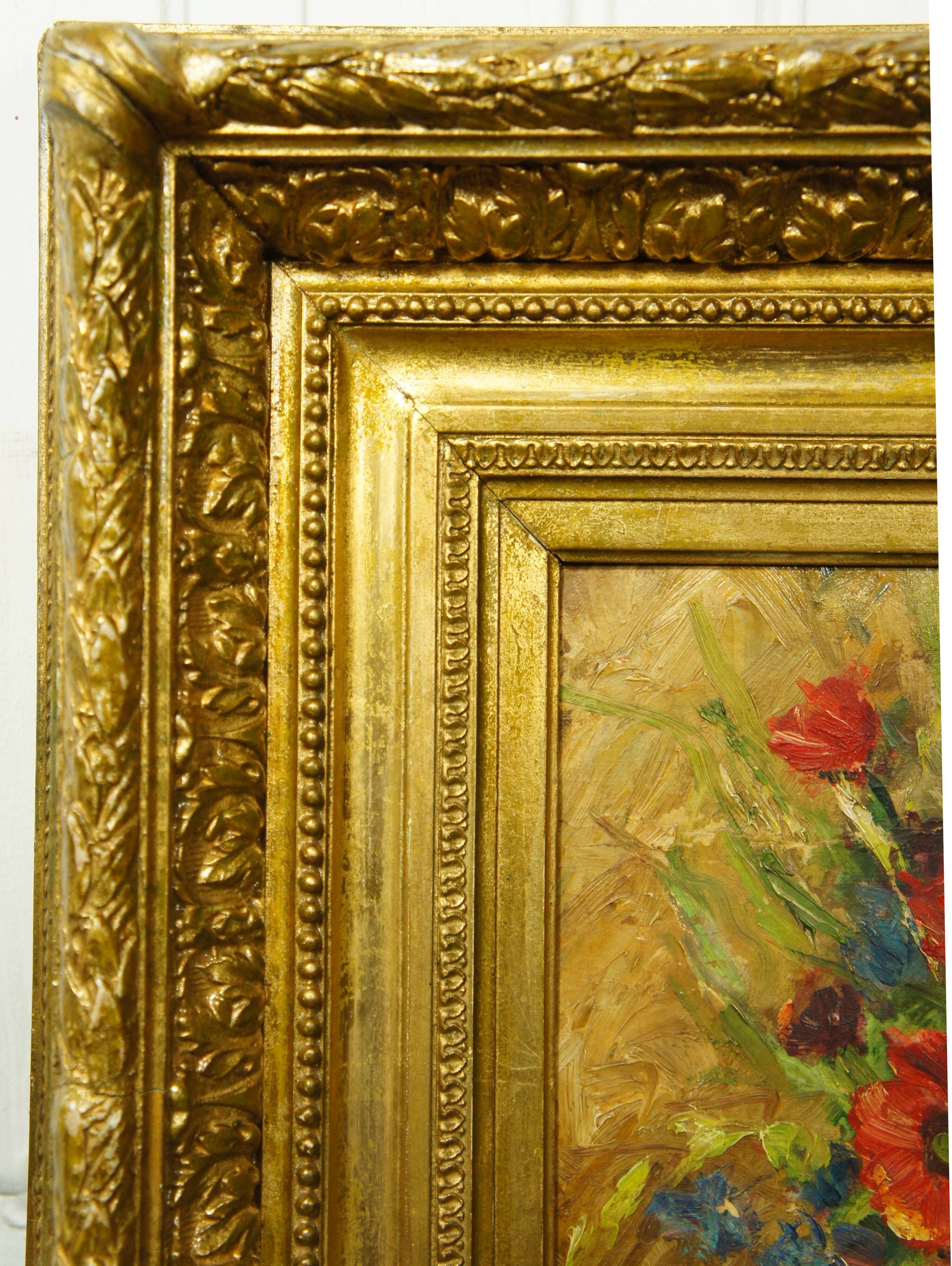 Huile sur bois Paul Féron, cadre à la feuille d'or