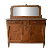 Antique sideboard in burl wood with marble and mirror.