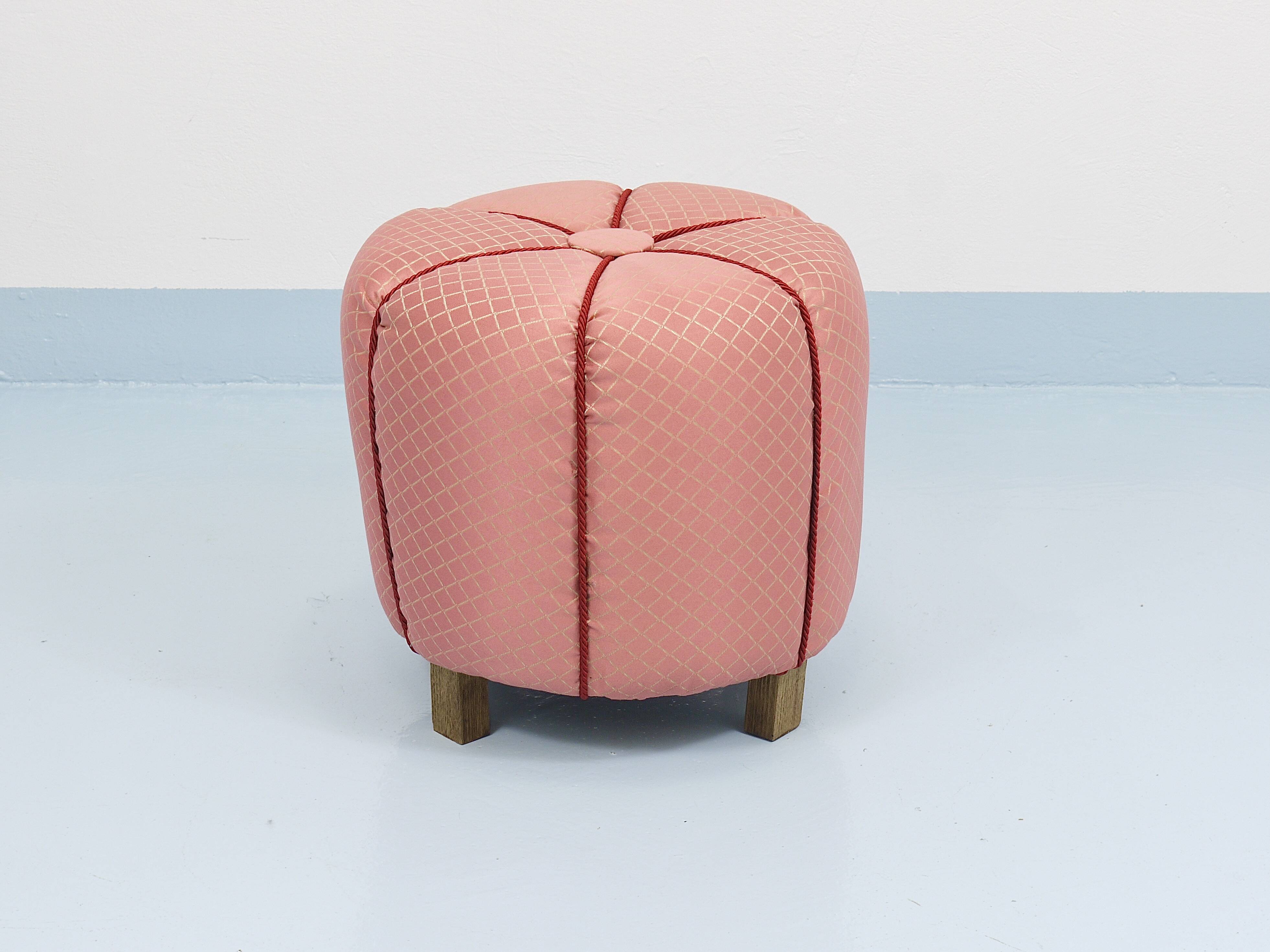 Pink Art Deco Stool / Tabouret / Pouf / Ottoman, Vienna, Austria, 1930s