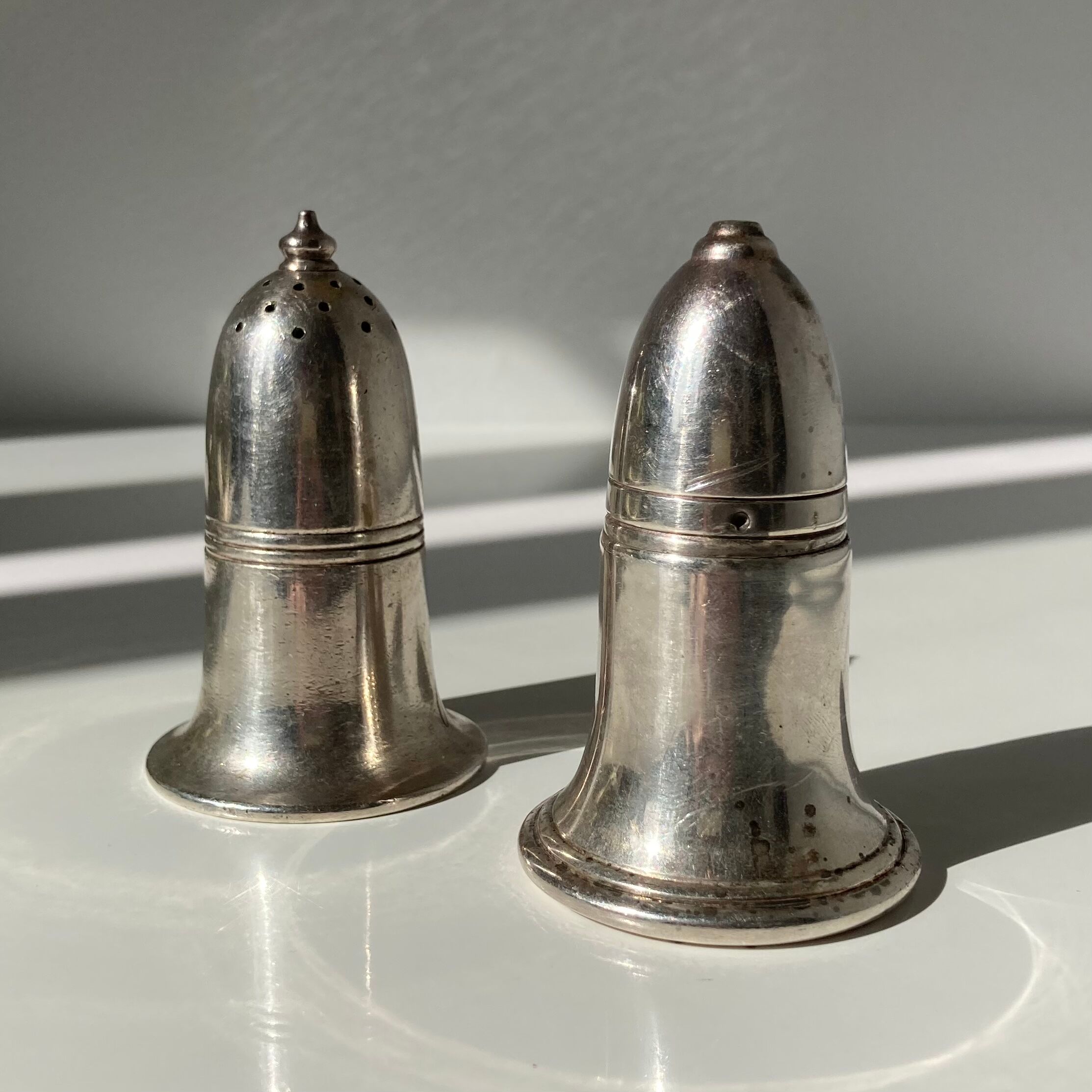 English silver-plated salt and pepper shakers by Broderick Bros Ltd for the Jury’s Hotel in Dublin
