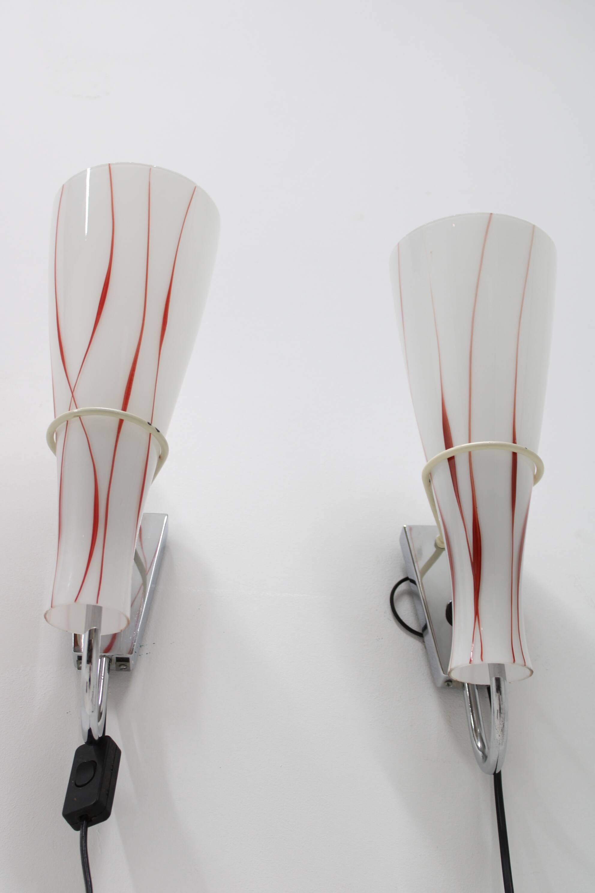 1970s Pair of Glass Wall Lamps , Czechoslovakia