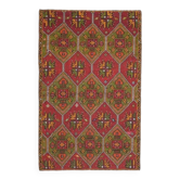 Tapis d'aire vintage turc Oushak fait main en laine et coton rouge 164x260 des années 1970