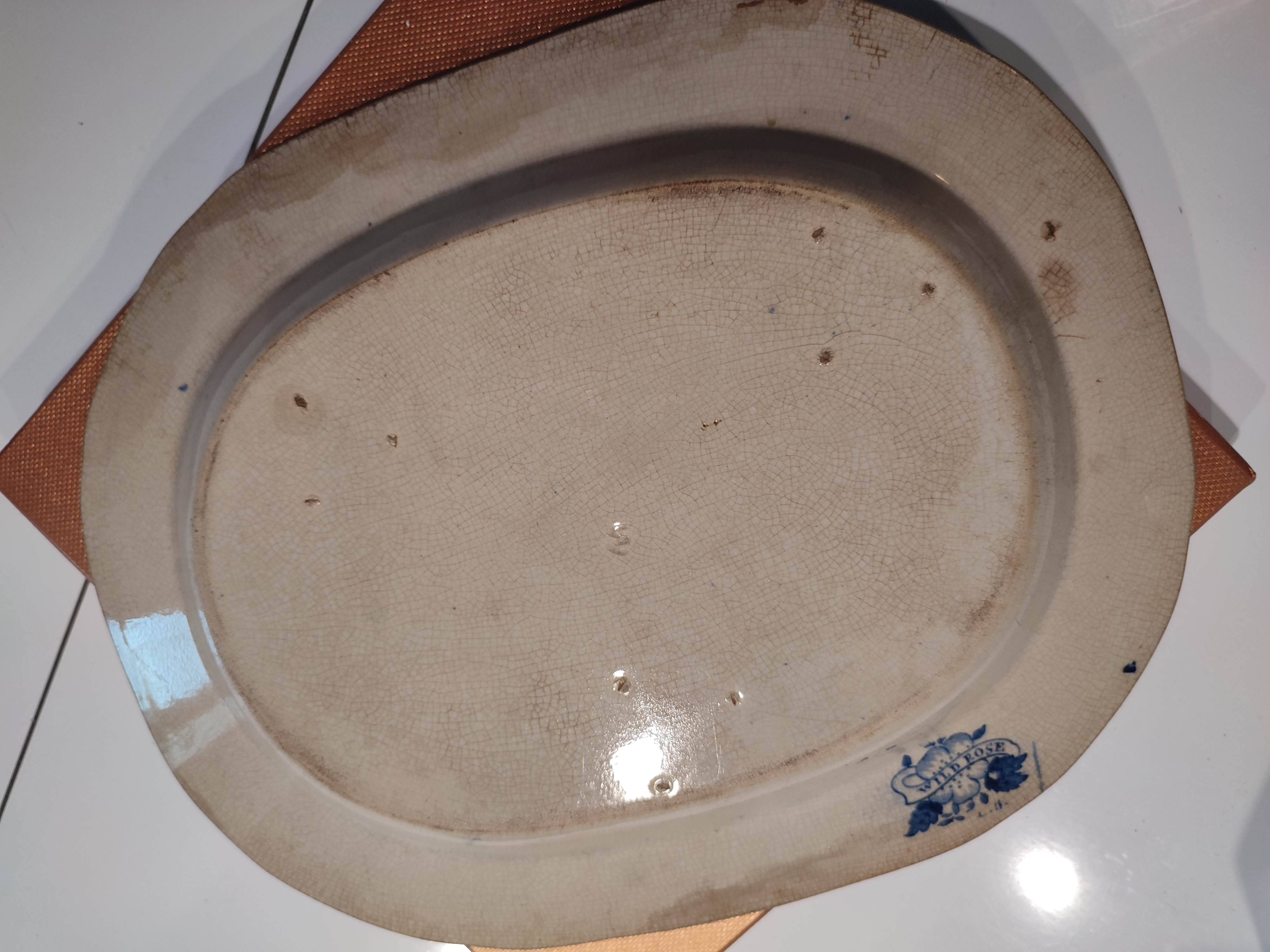 Antique serving platter in English earthenware 1850 Wild Rose
