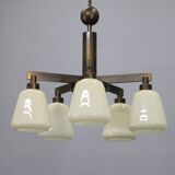 1930s Art Deco Brass Chandelier, Czechoslovakia