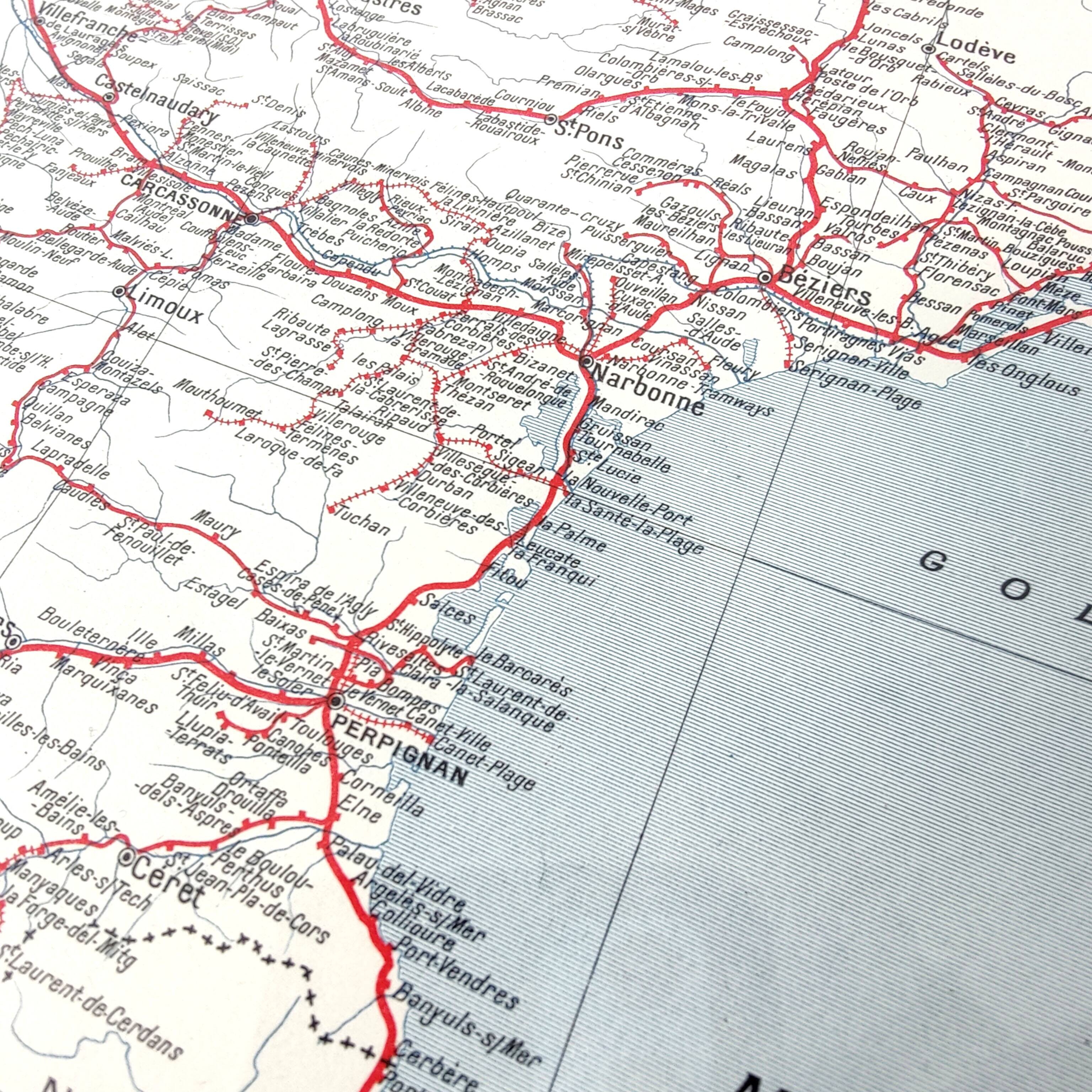 Old map of Corsica and southern Mediterranean France 43x43cm from 1950
