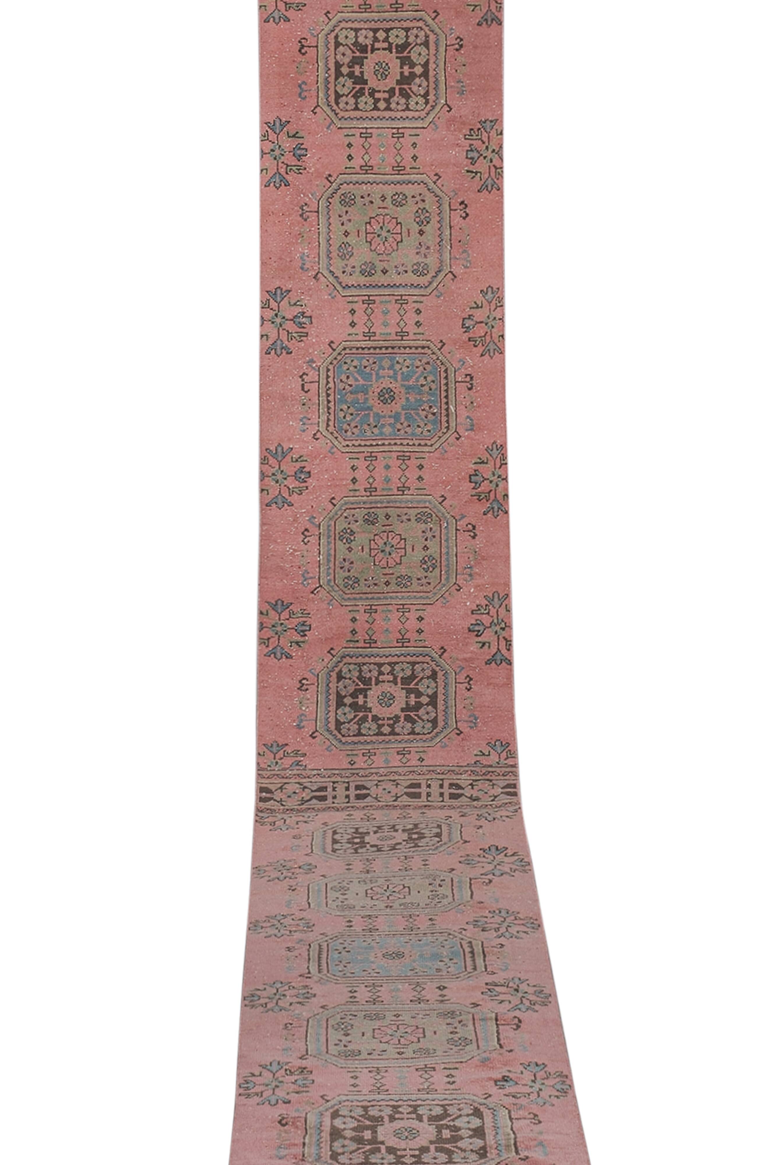 Vintage Turkish Oushak Rug Handwoven 79x664 cm