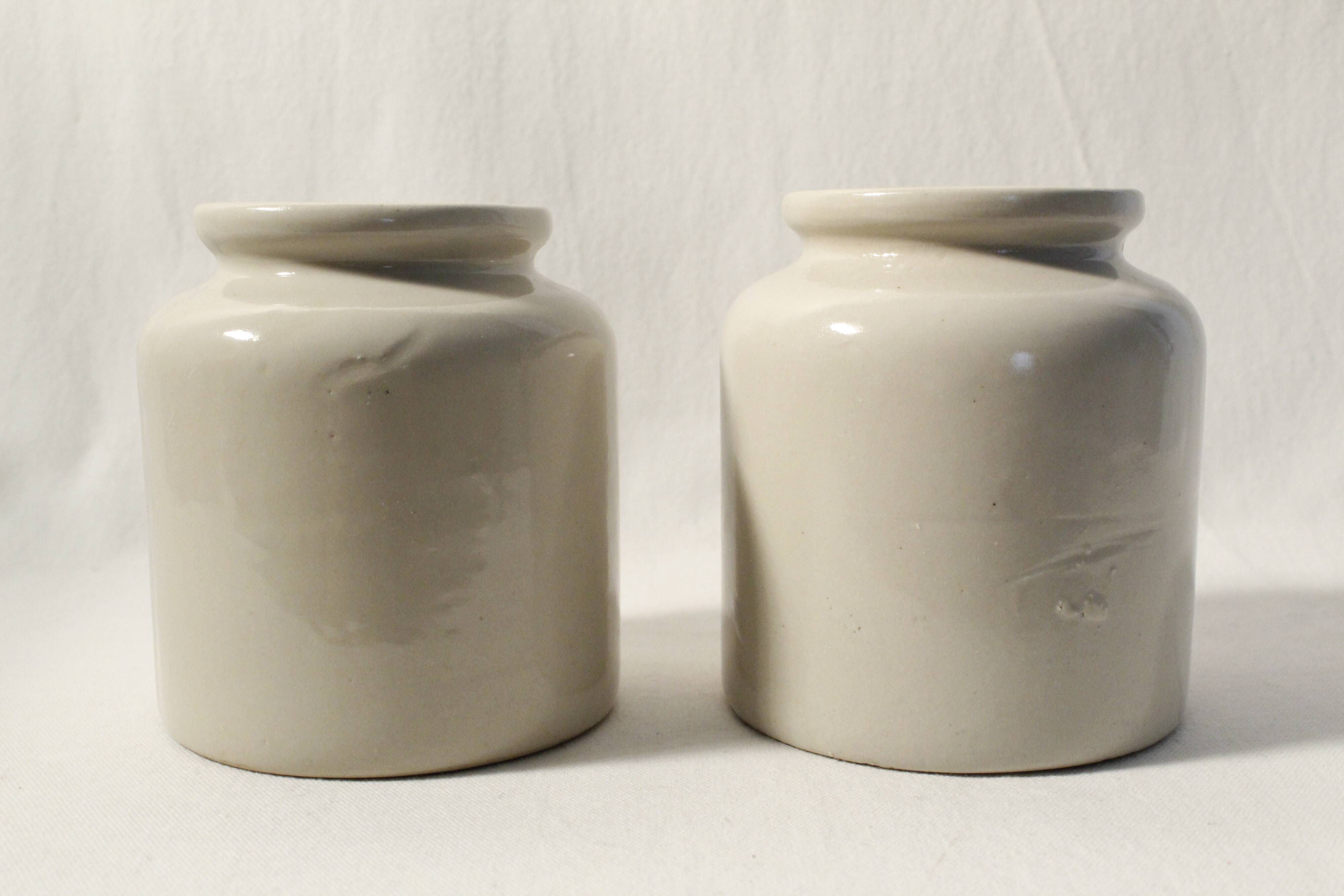 Vintage LAB-Lagny mustard pot in beige glazed stoneware (x2)