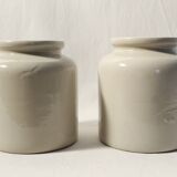 Vintage LAB-Lagny mustard pot in beige glazed stoneware (x2)