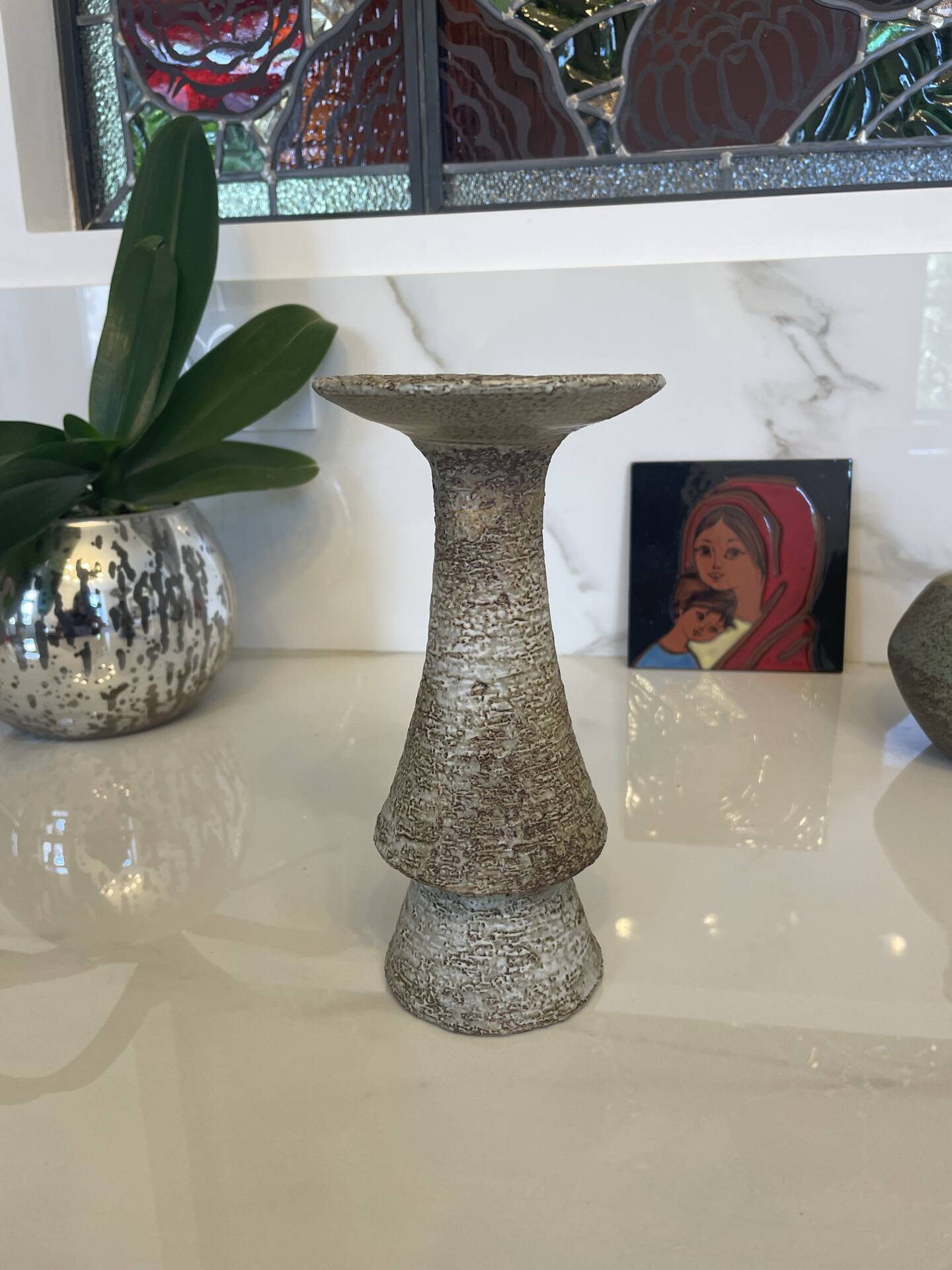 Vallauris candlestick signed 21.5 cm – 1970s brutalist ceramic
