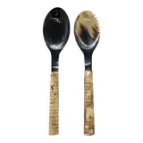 Buffalo horn serving cutlery set with ribbed bone handle