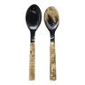 Serving cutlery set in buffalo horn and ribbed bone handle