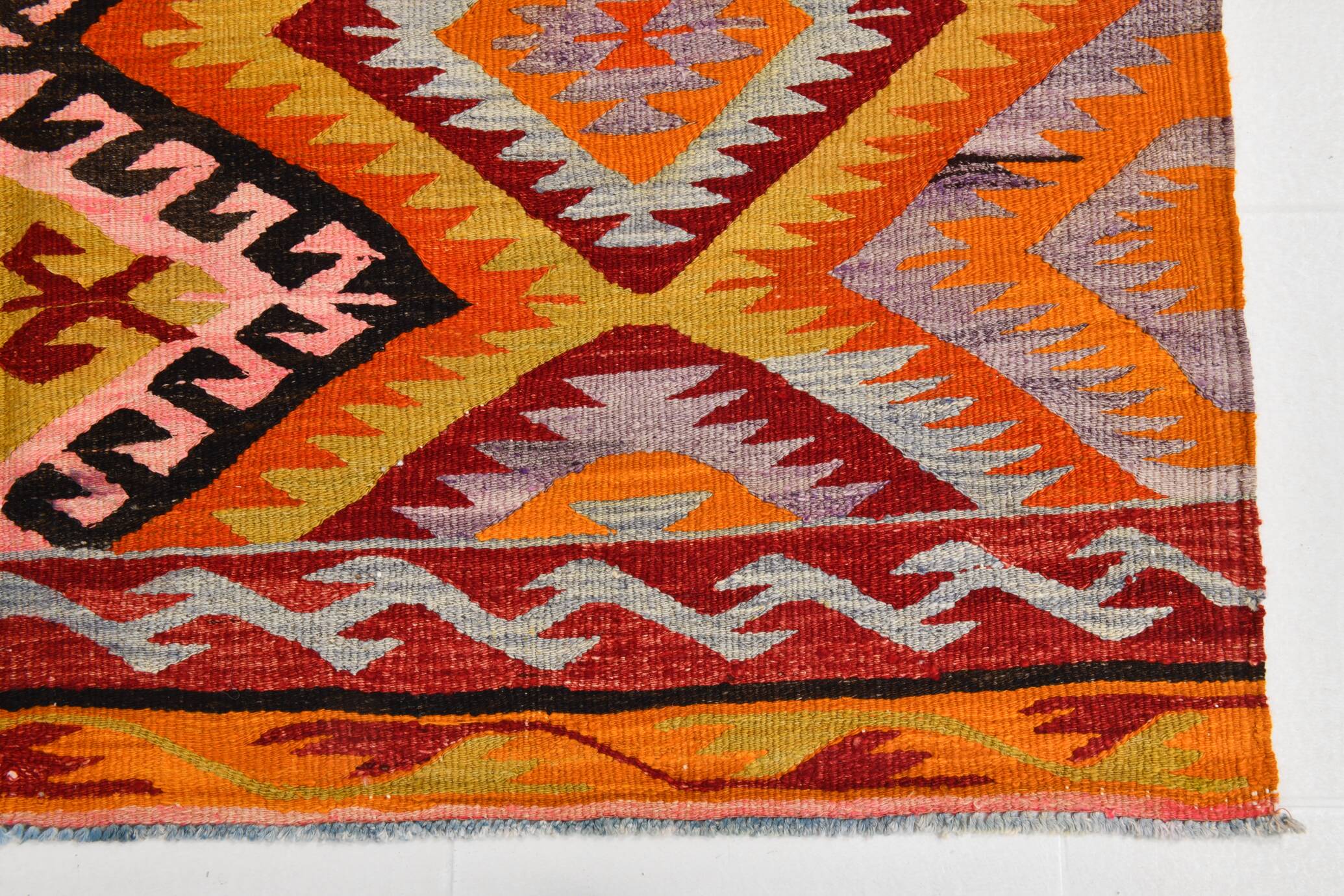 6x9 Orange & Balck Handmade Tribal Vintage Kilim Rug