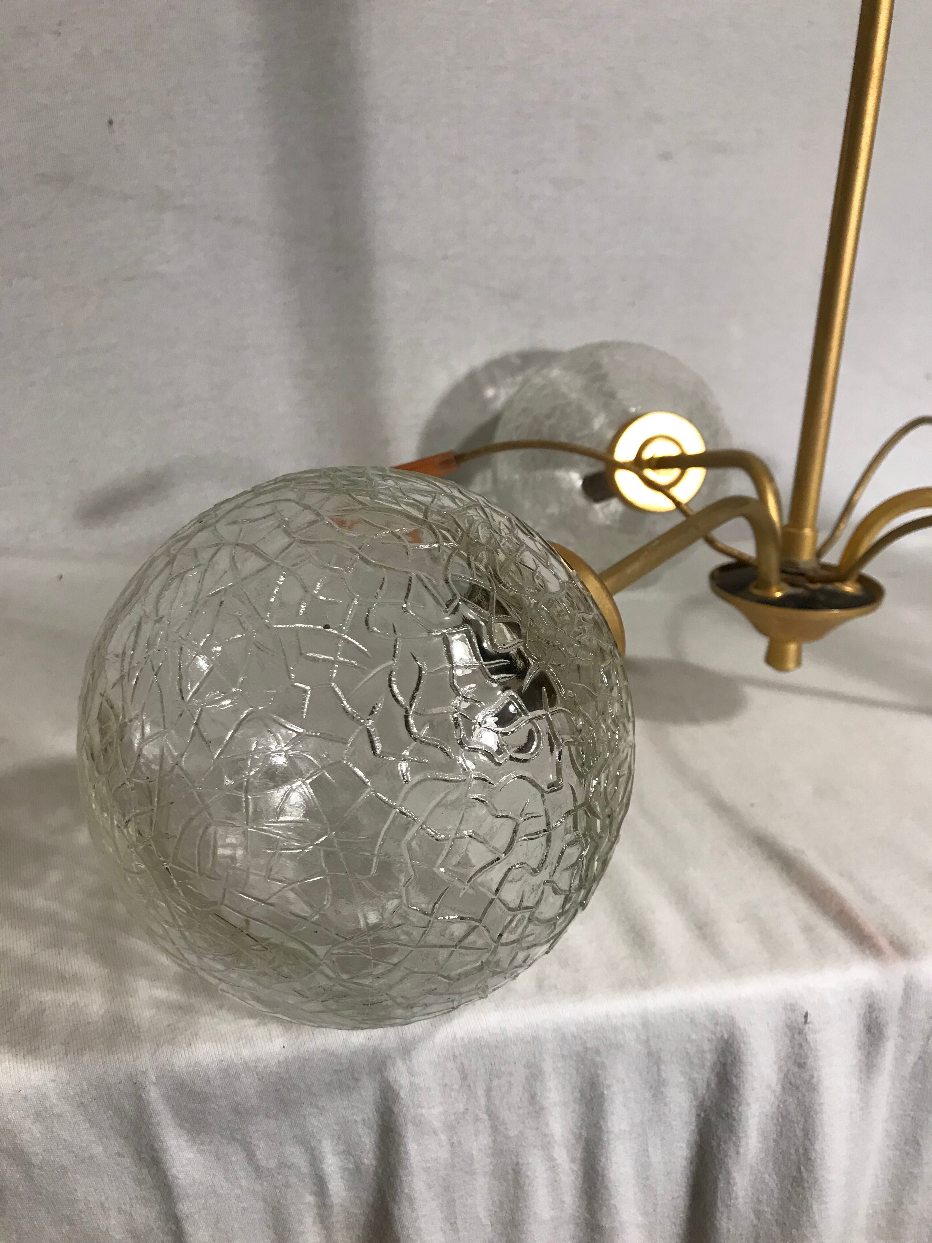 Vintage 70s brass and glass chandelier
