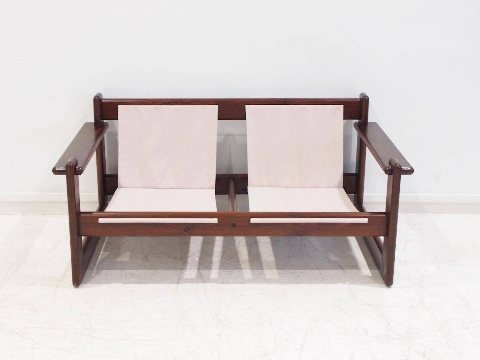 Brazilian walnut sofa and mid-century fabric